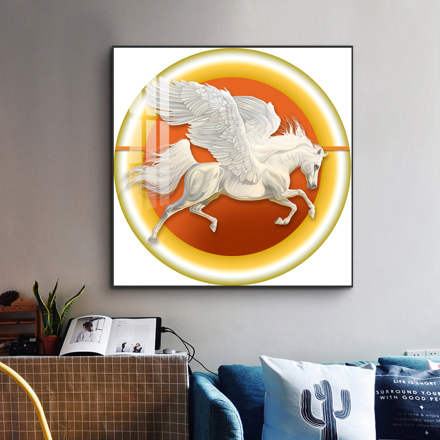 Winged Horse Harmony Glass Finish Square Wall Art