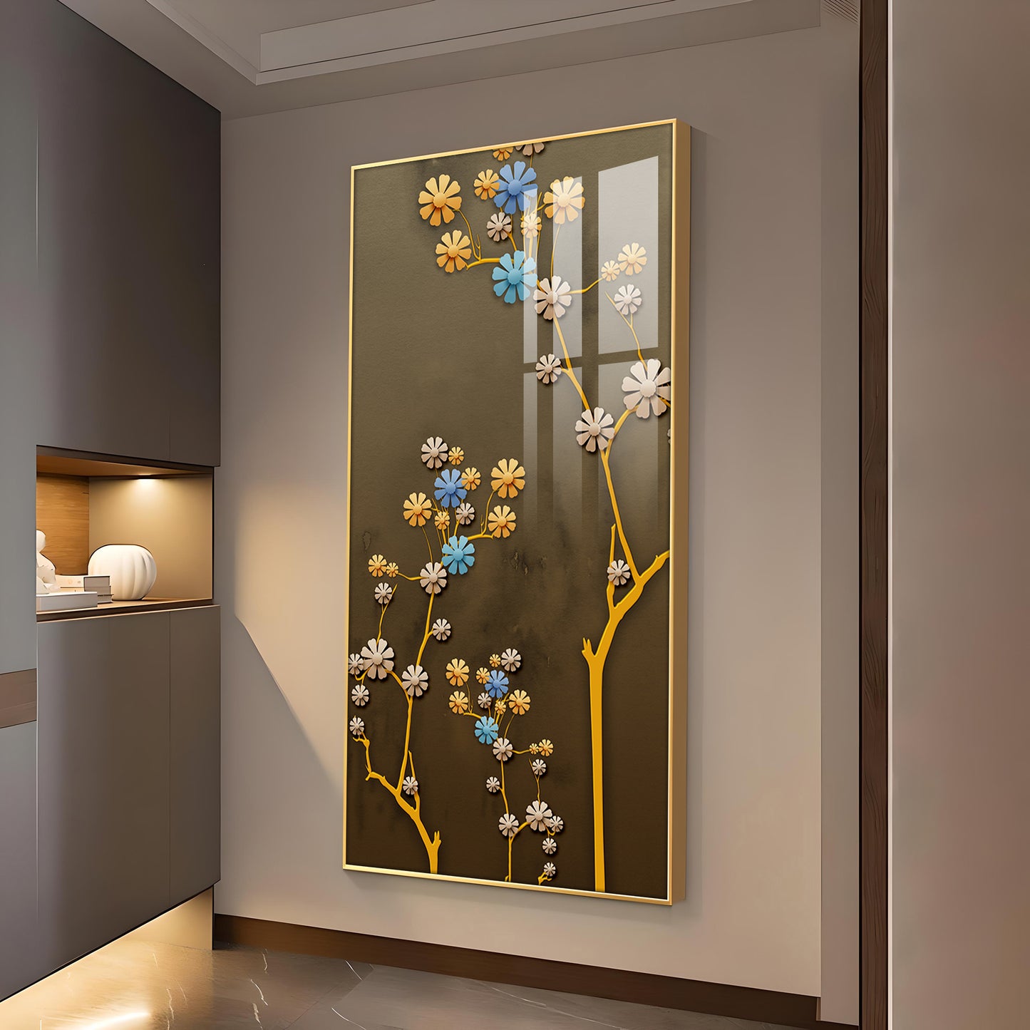 Blossom Mural Glass Finish Vertical Wall Art