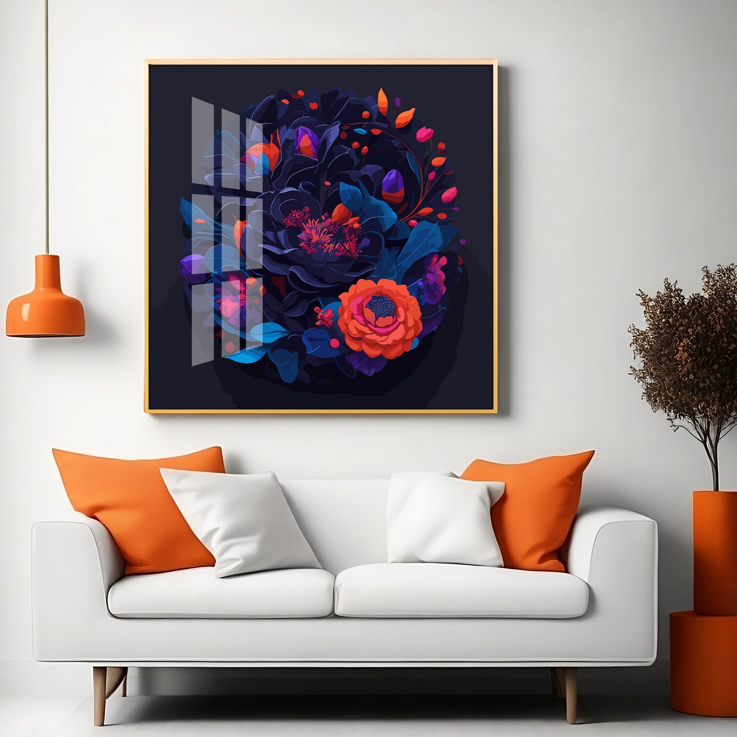 Vibrant Blossom Glass Finish Square Wall Art