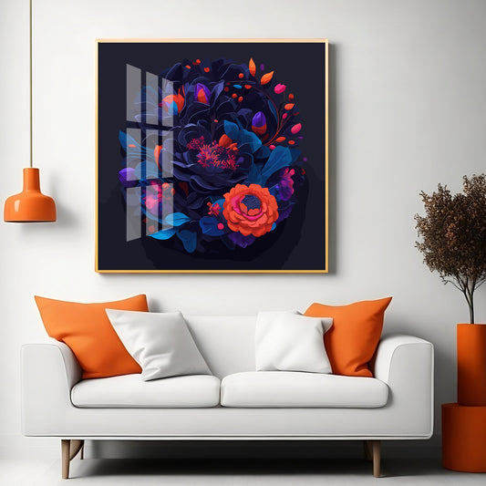 Vibrant Blossom Glass Finish Square Wall Art