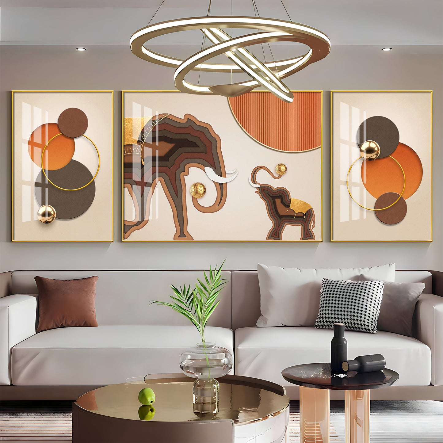 Trio of Elephant Glass Finish Wall Art (Set Of 3)
