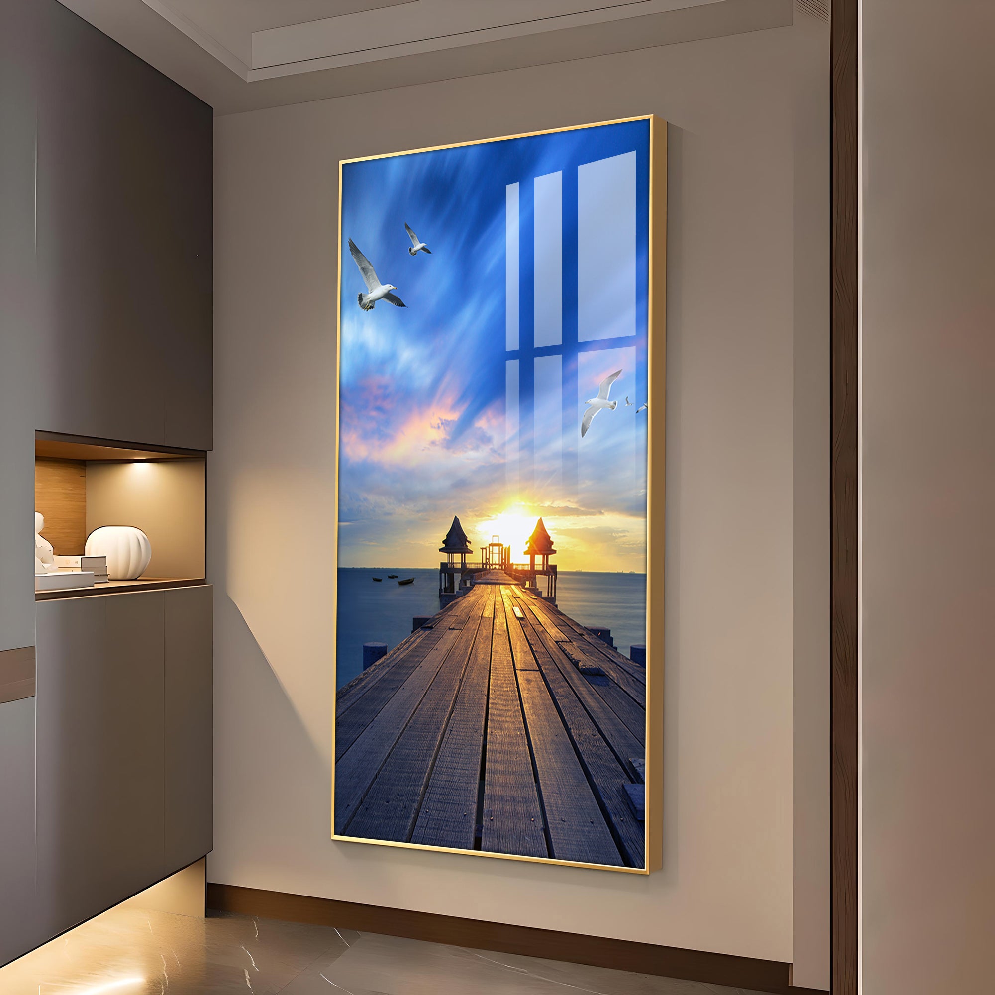 Seagull's Haven Glass Finish Vertical Wall Art