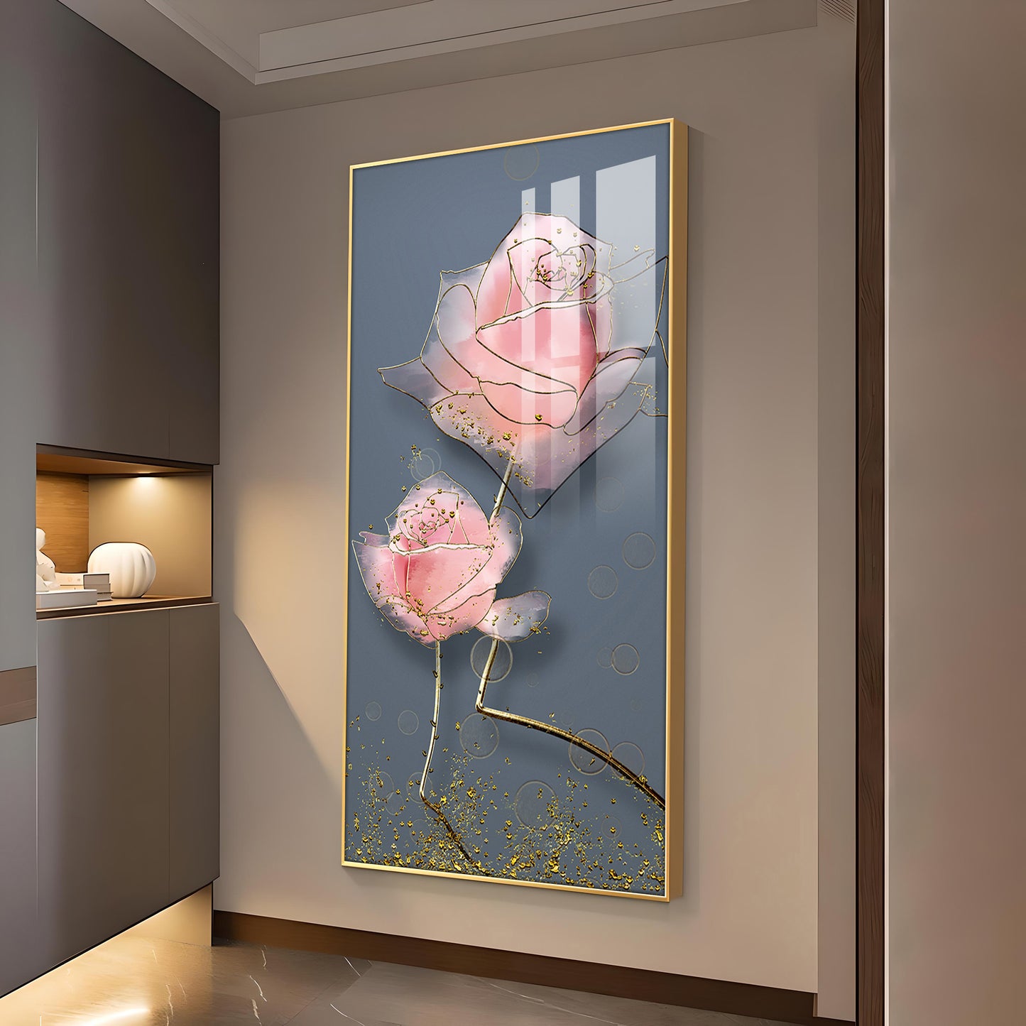 Floral Elegance Glass Finish Vertical Wall Art