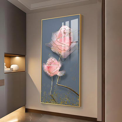 Floral Elegance Glass Finish Vertical Wall Art