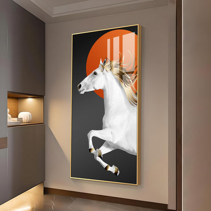 Jumping Horse With Blond Glass Finish Vertical Wall Art