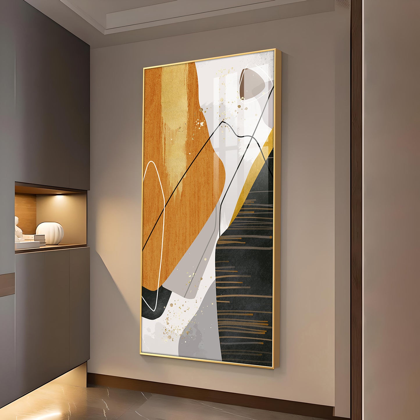 Noir Elegance Glass Finish Vertical Wall Art