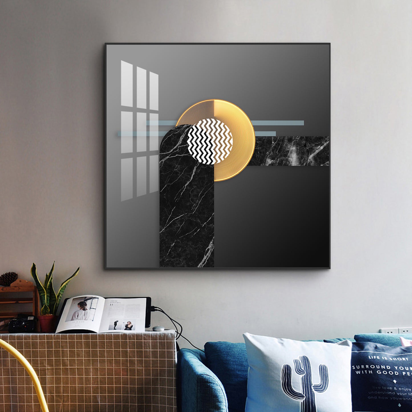 Black and Gold Glass Finish Square Wall Art