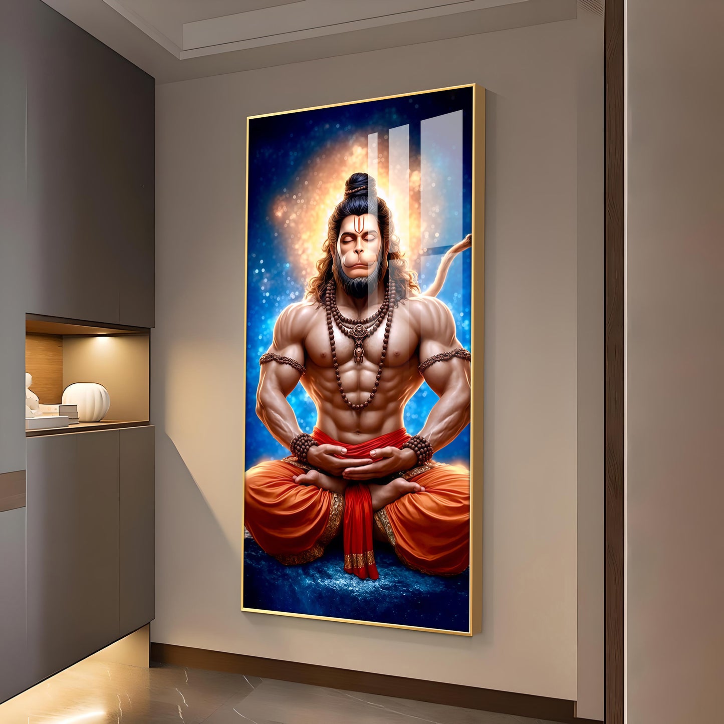 Bhakt Hanuman JI Glass Finish Vertical Wall Art
