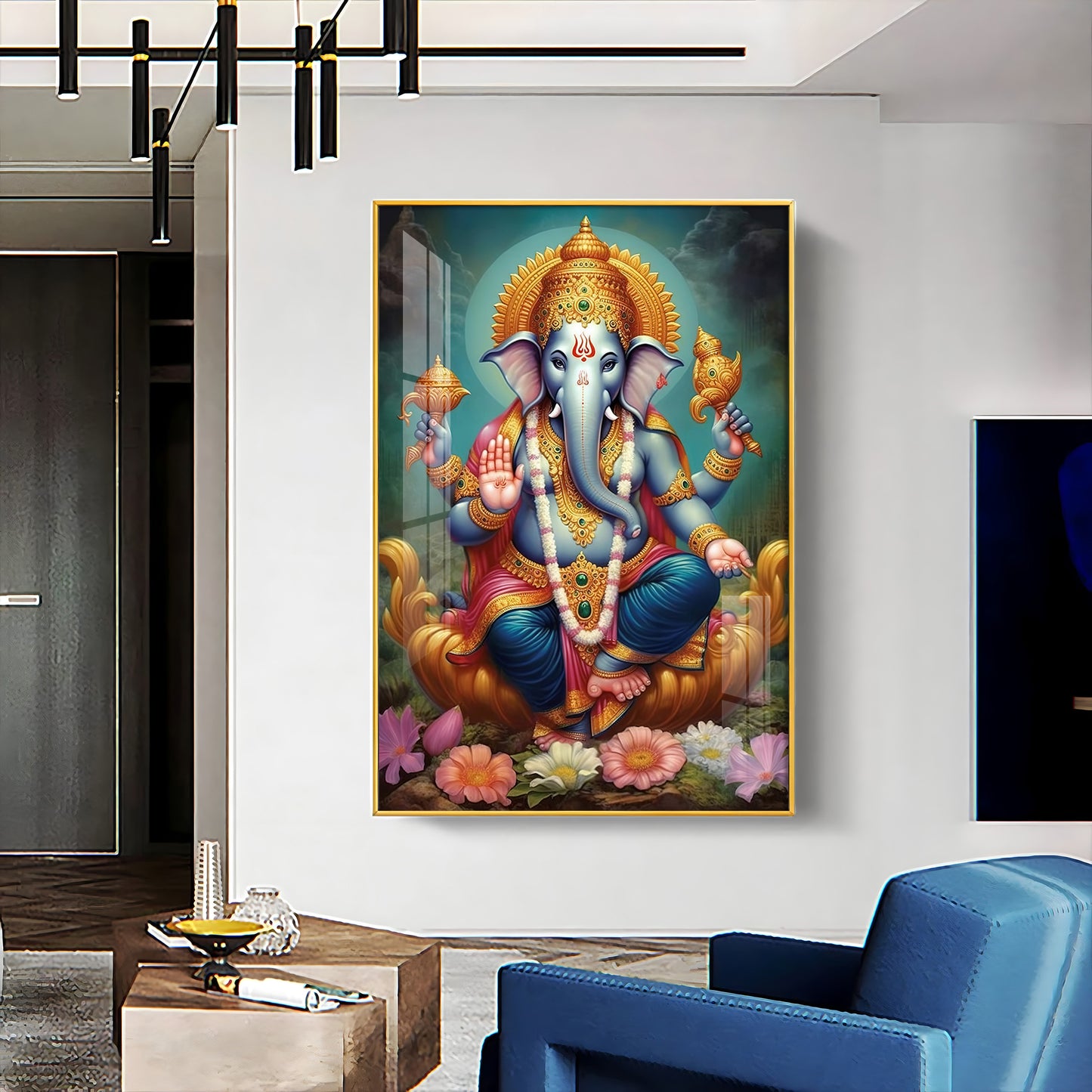 Ganesha's Blessing Glass Finish Vertical Wall Art