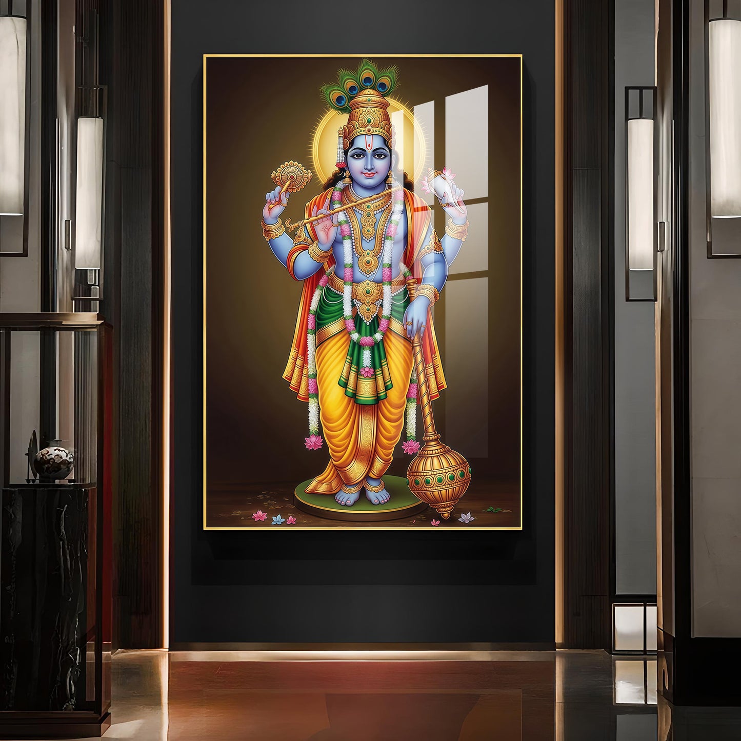Bhagwan Vishnu Ji Glass Finish Vertical Wall Art
