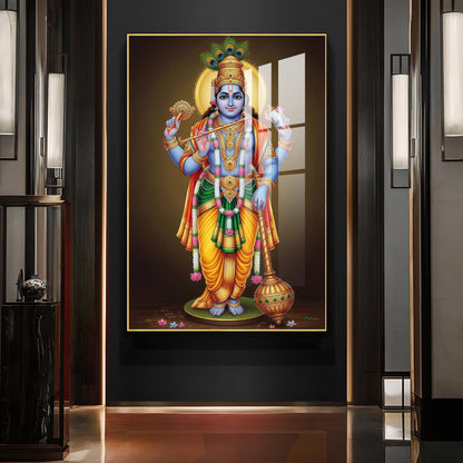 Bhagwan Vishnu Ji Glass Finish Vertical Wall Art