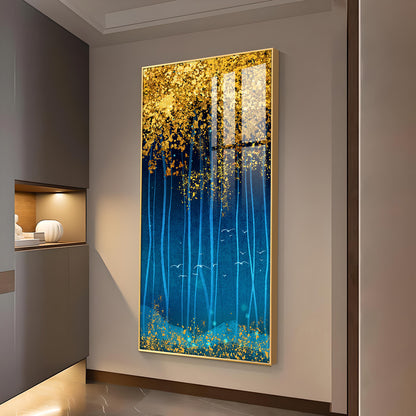 Golden Glade Glass Finish Vertical Wall Art