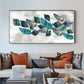 Turquoise Greay Leaves Glass Finish Horizontal Wall Art