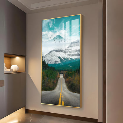 Nature's Gateway Road Glass Finish Vertical Wall Art