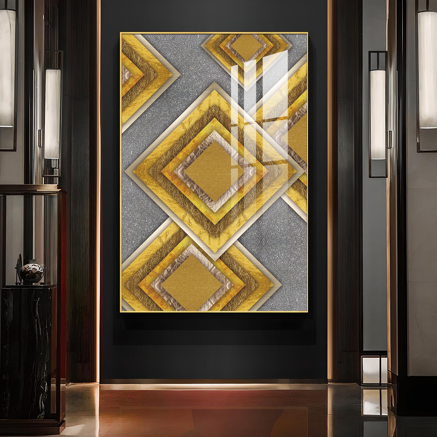 Abstract Dawn Glass Finish Vertical Wall Art