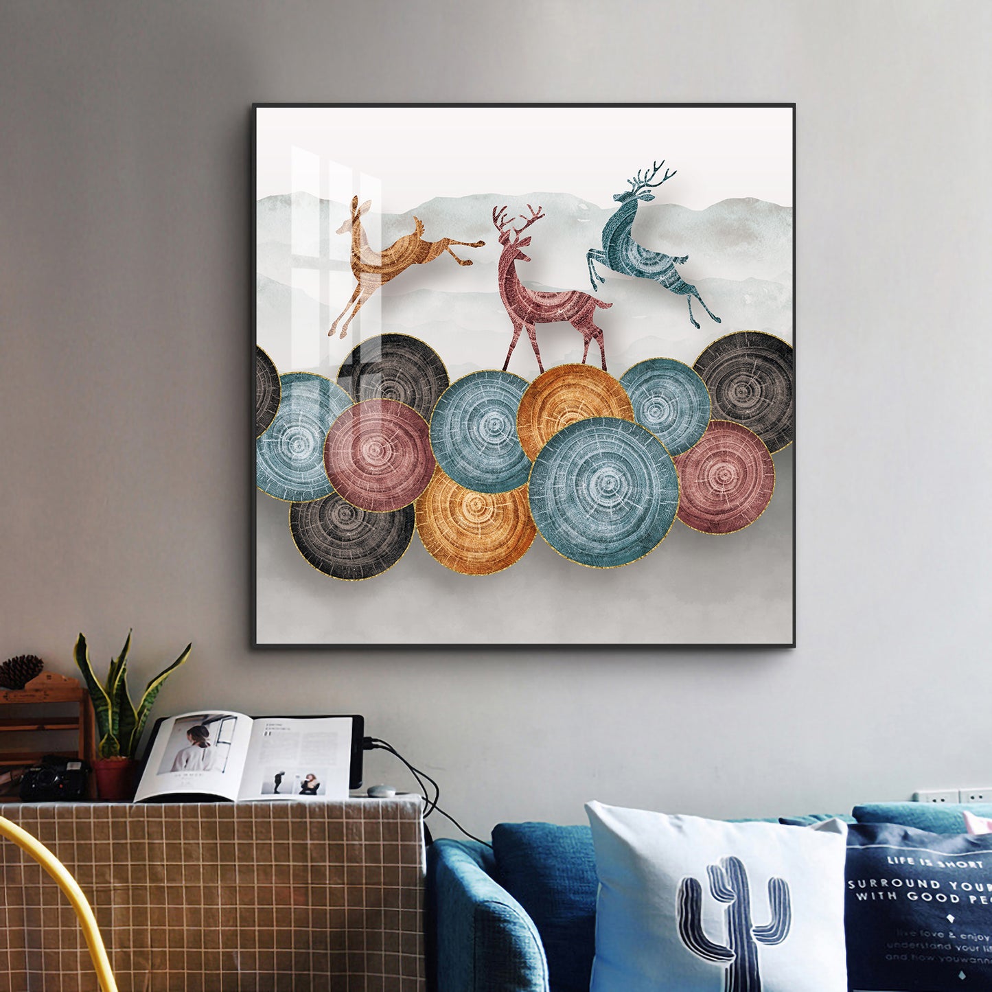 Deer’s Odyssey Glass Finish Square Wall Art