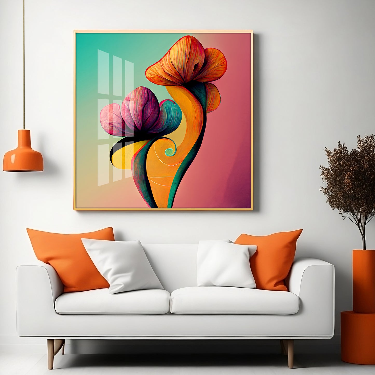 Radiant Petal Artistry Glass Finish Square Wall Art