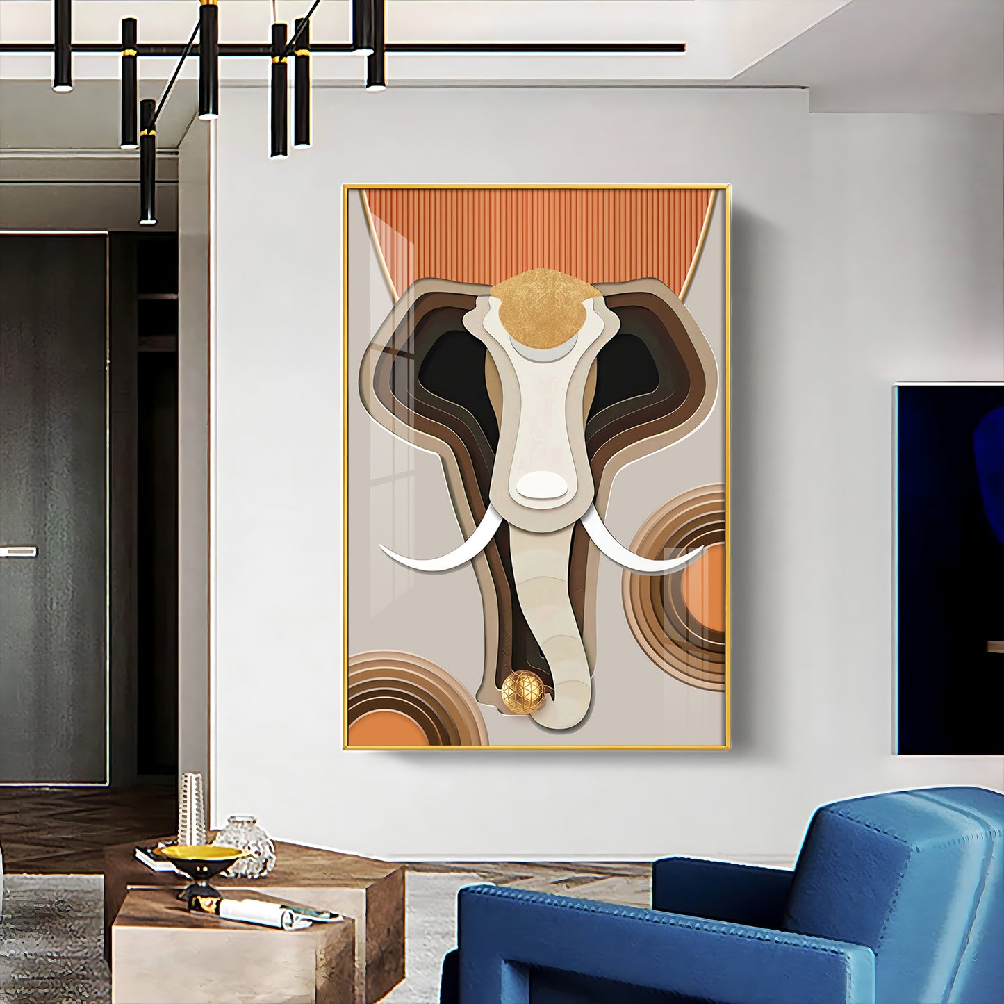 Elephantine Elegance Glass Finish Vertical  Wall Art