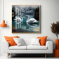 Graceful Swans in Water Glass Finish Square Wall Art