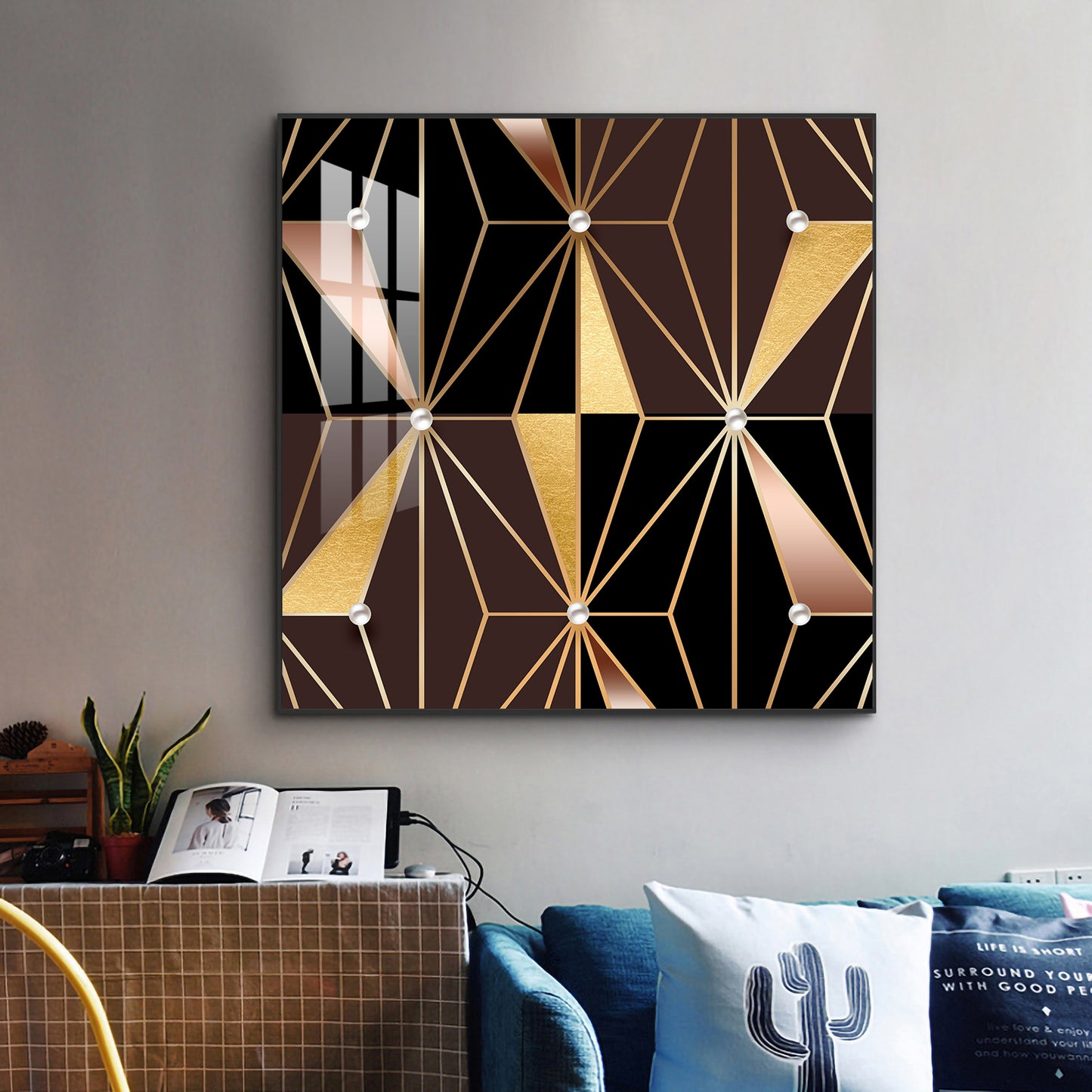 Geometric Glamour Glass Finish Square Wall Art