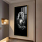 Jesus Black and White Glass Finish vertical Wall Art