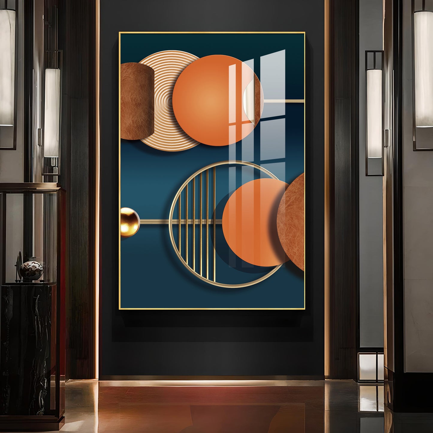 Golden Ember Glass Finish Vertical Wall Art