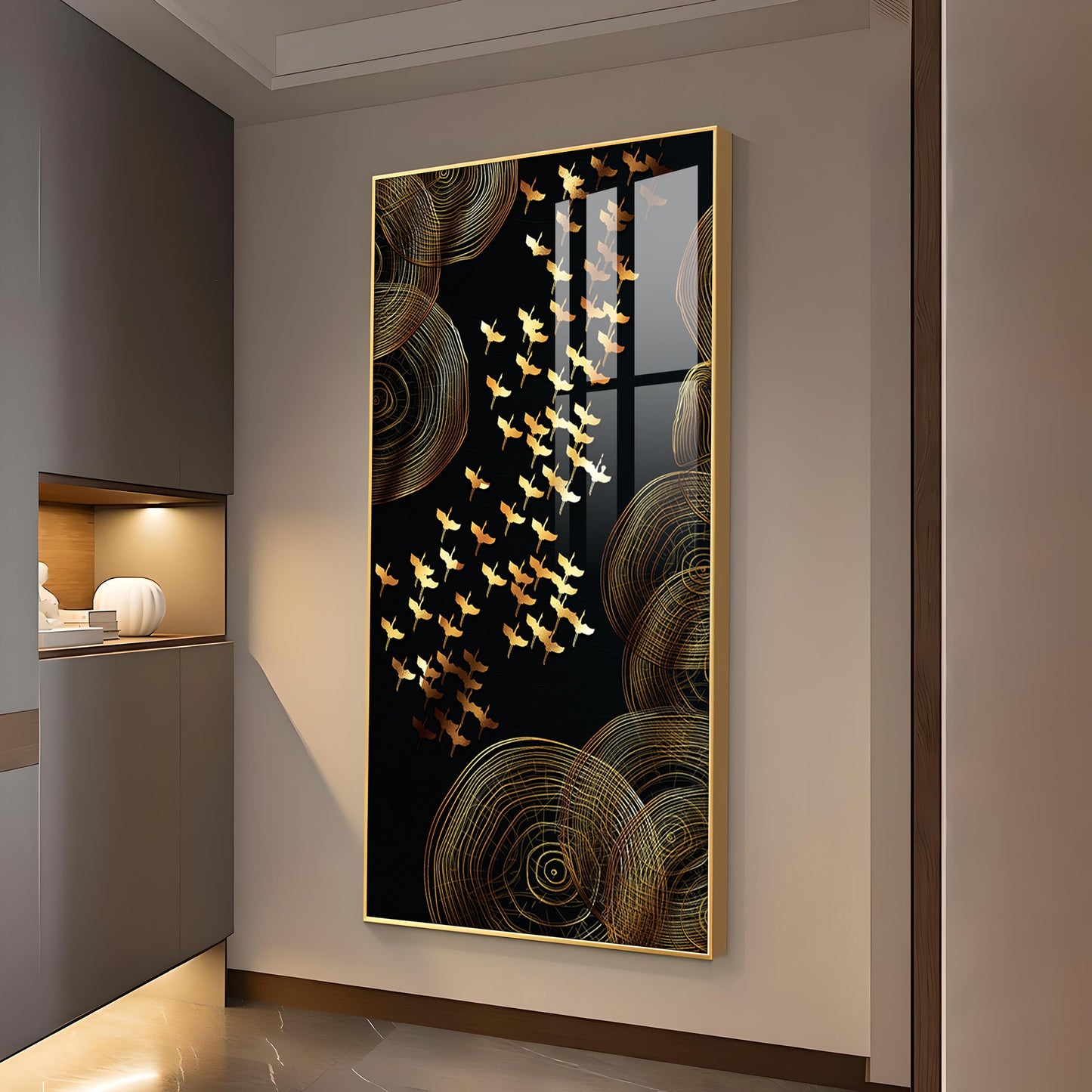 Luminescent Flight Glass Finish Vertical Wall Art