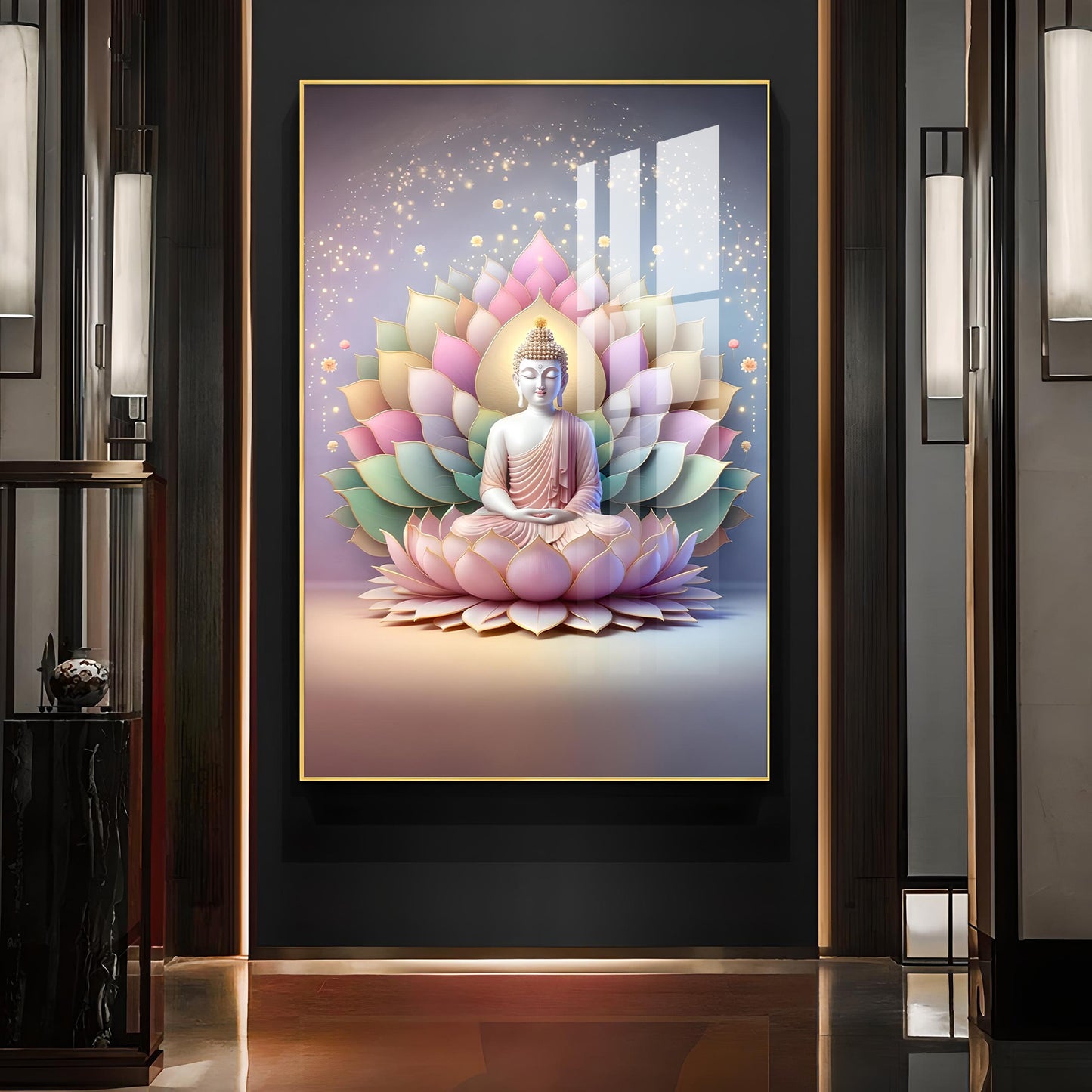 Pastel Buddha Canvas Glass Finish Vertical Wall Art