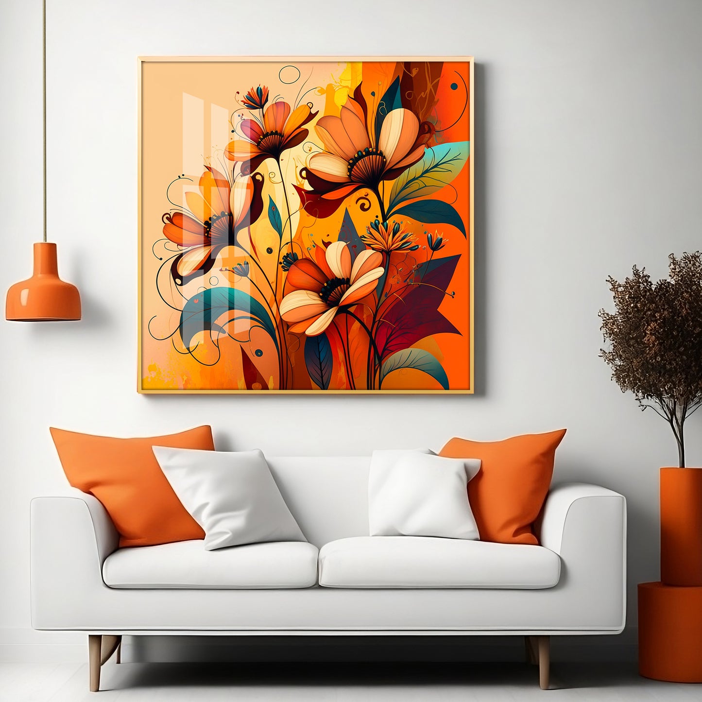 Warmth in Bloom Glass Finish Square Wall Art