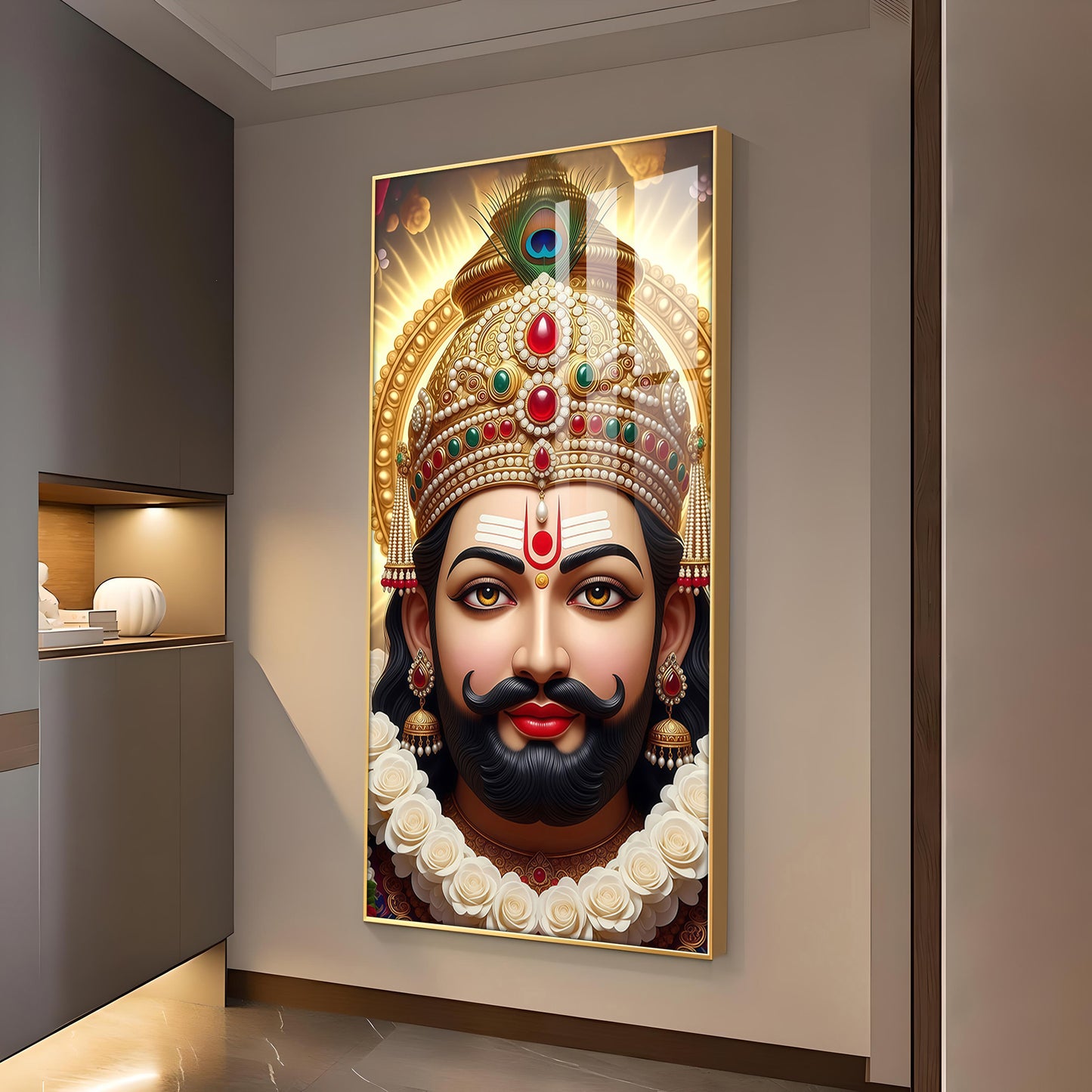 Jai Shri Shyam Baba Glass Finish Vertical Wall Art