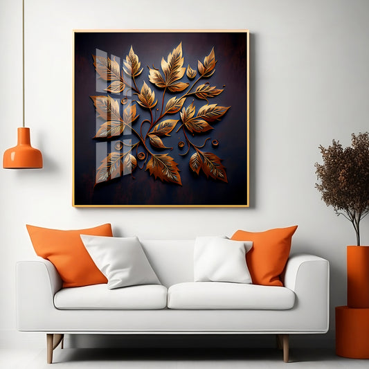 Leafy Mural Elegance Glass Finish Square Wall Art