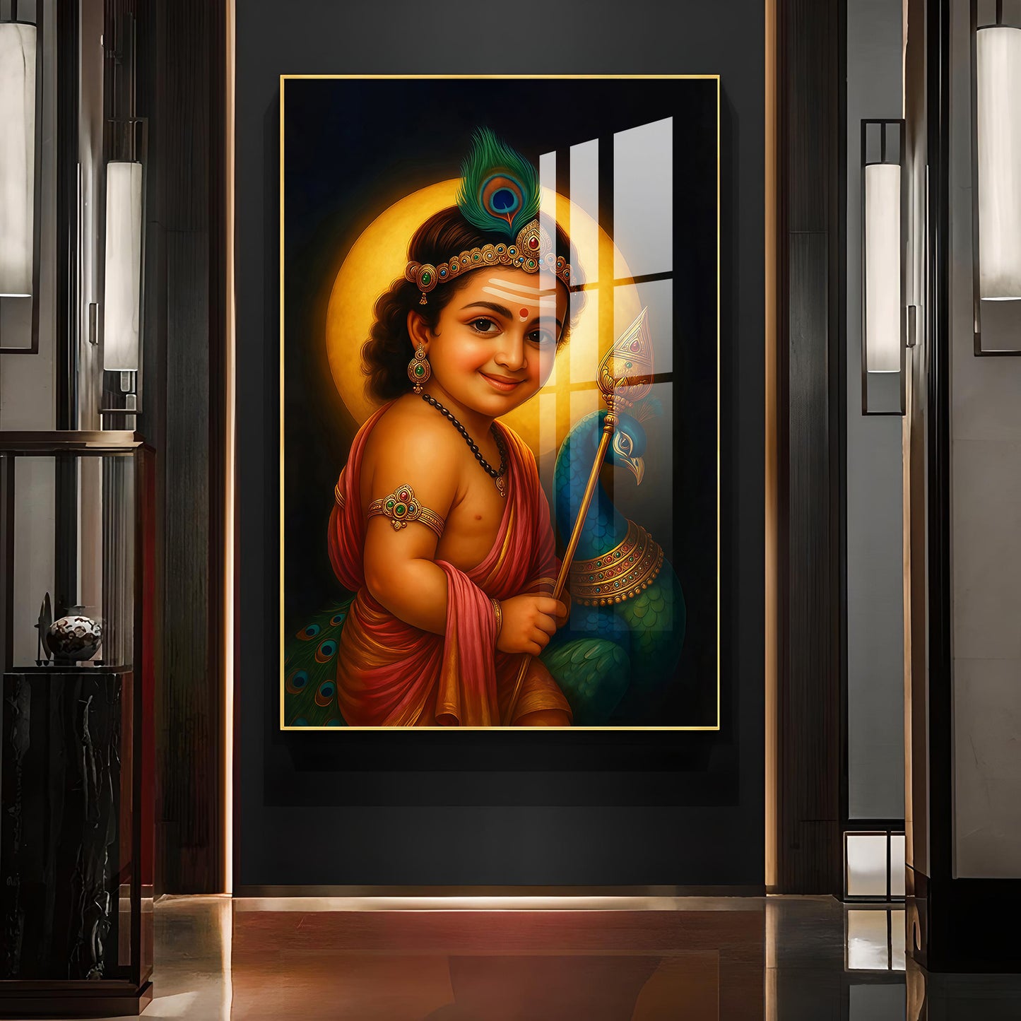 Baby Lord Muruga Glass Finish Vertical Wall Art