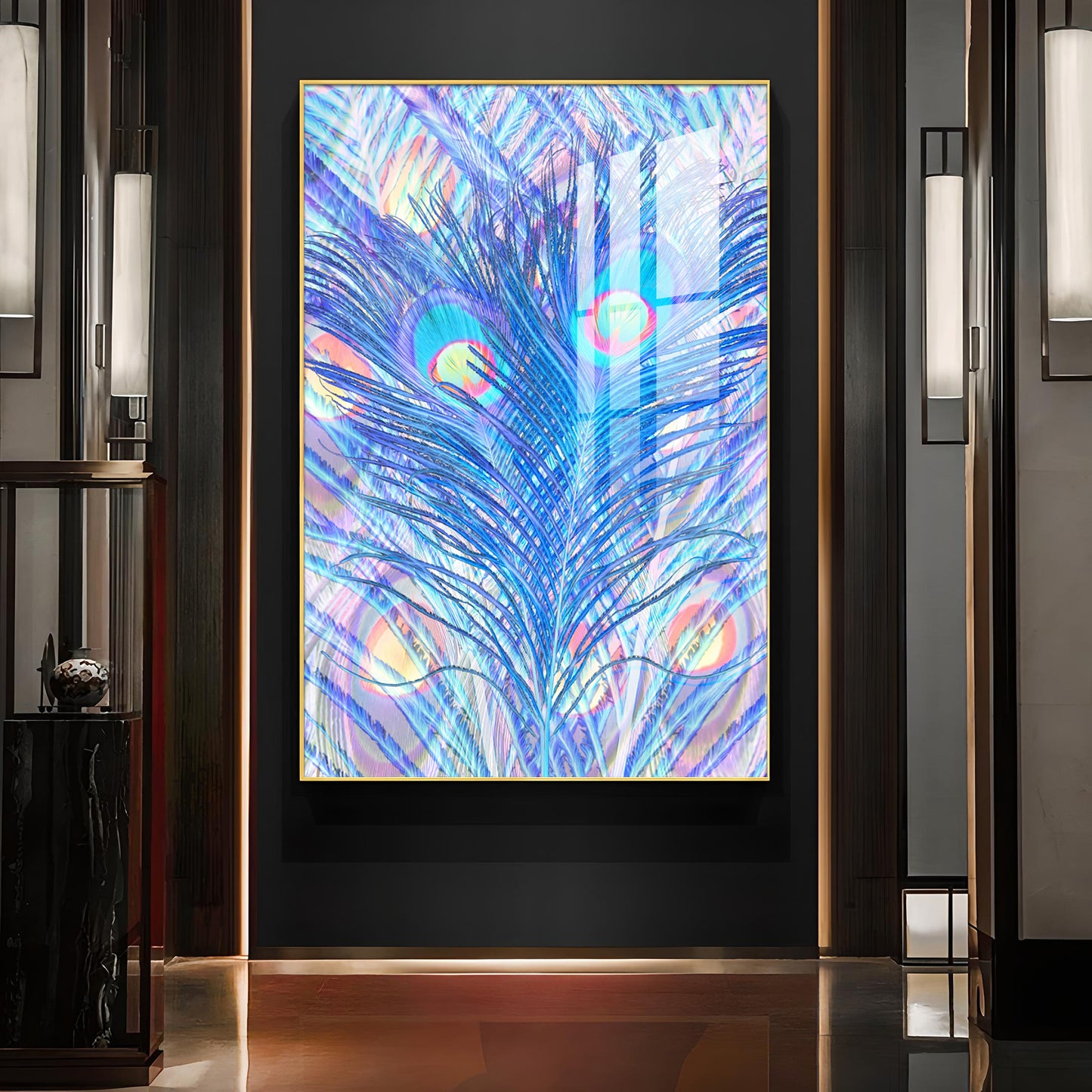 Majestic Plumage Glass Finish Vertical Wall Art