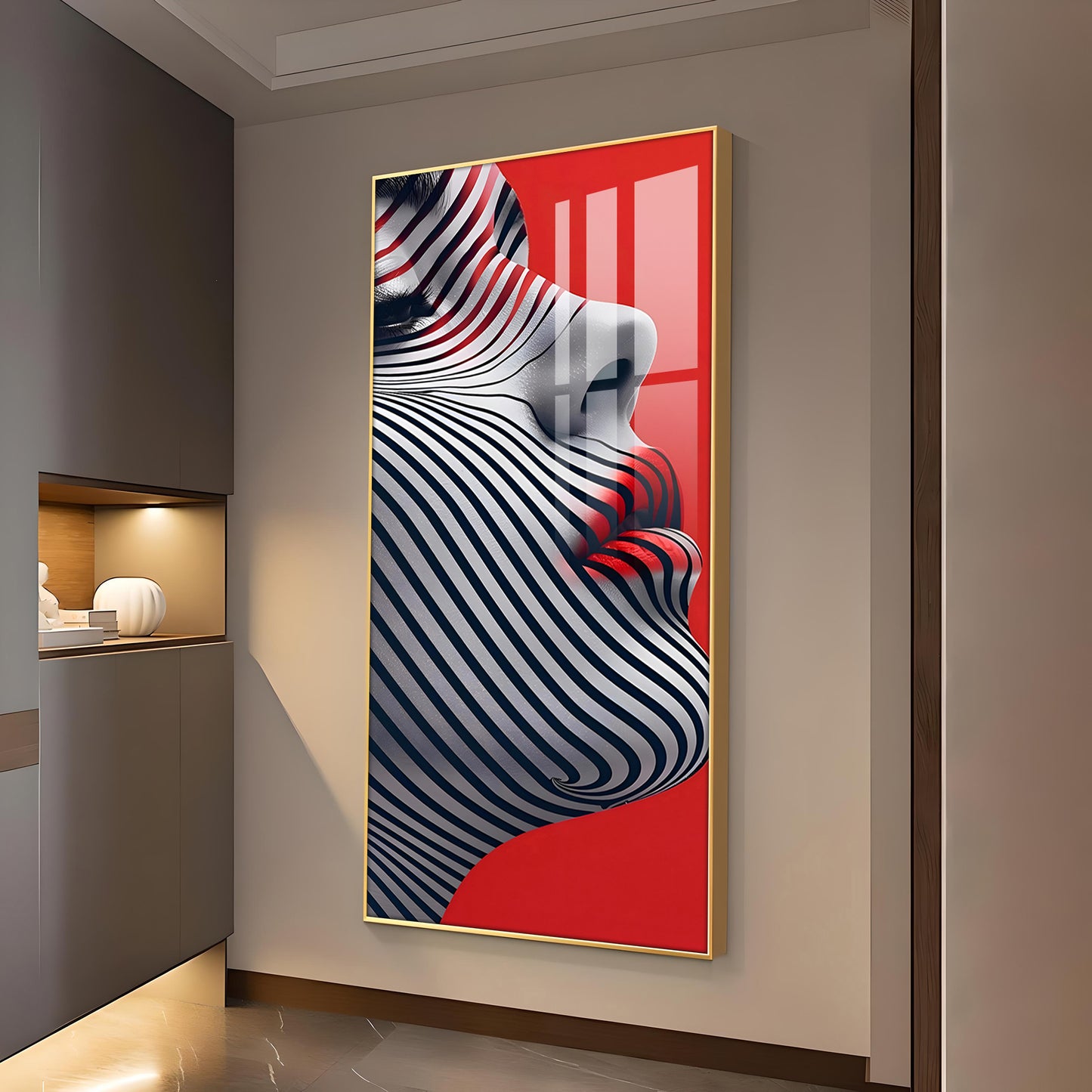 Stripes of Distinction Glass Finish Vertical Wall Art