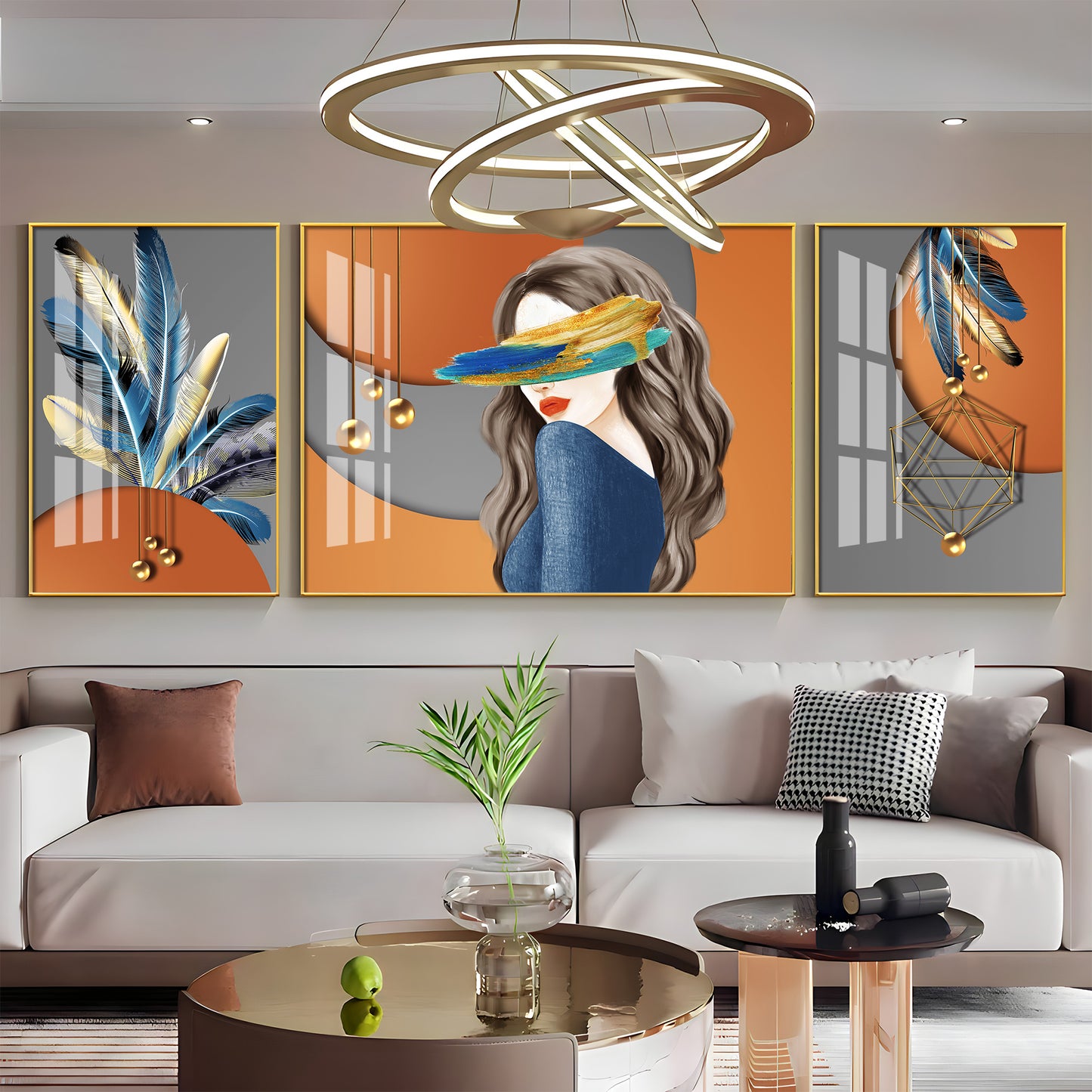 Feather Blindfold Glass Finish Wall Art (Set Of 3)