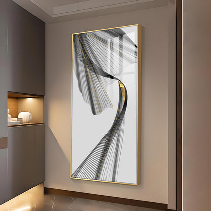 Black & Gold Stratum Glass Finish Vertical Wall Art