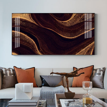 Golden Rhythm Wave Glass Finish Horizontal Wall Art