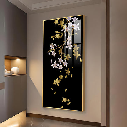 Ivory Bloom Glass Finish Vertical Wall Art