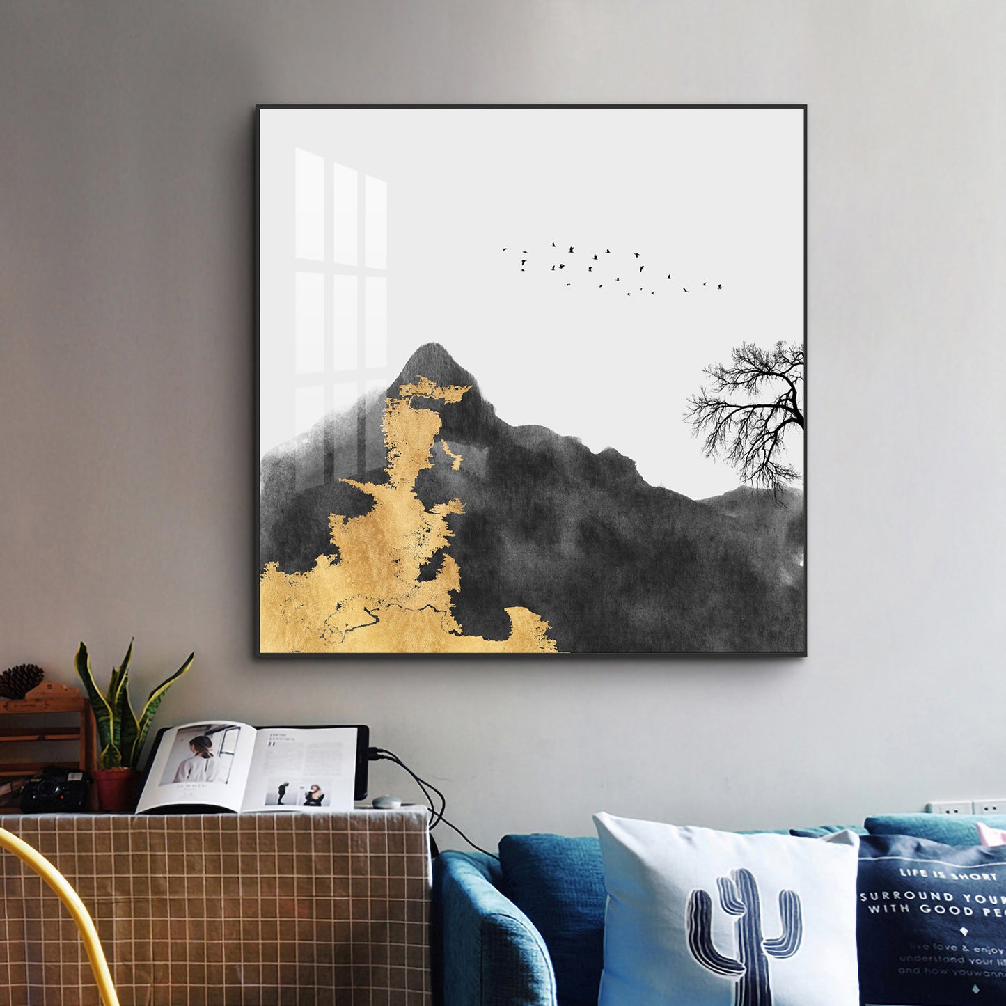 Golden Abyss Glass Finish Square Wall Art