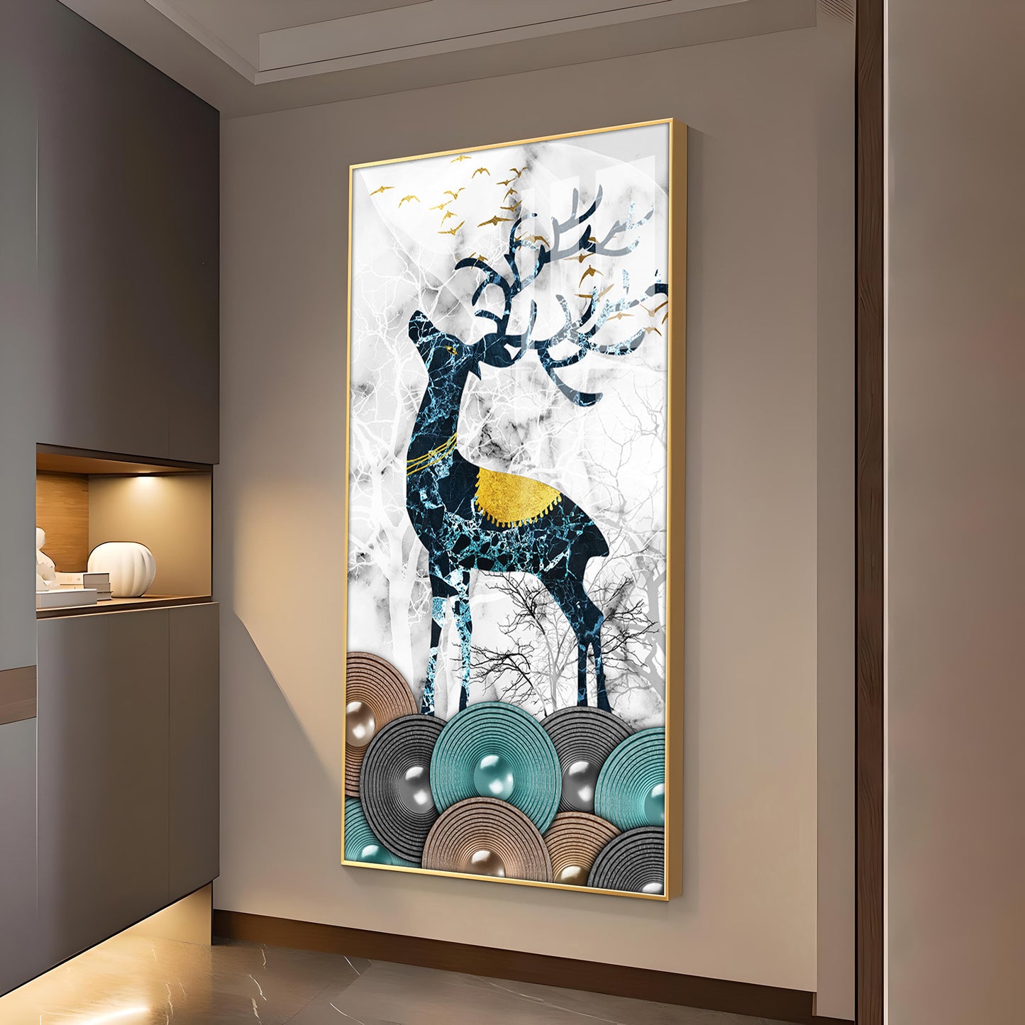 Fawn's Drum Circle Glass Finish Vertical Wall Art