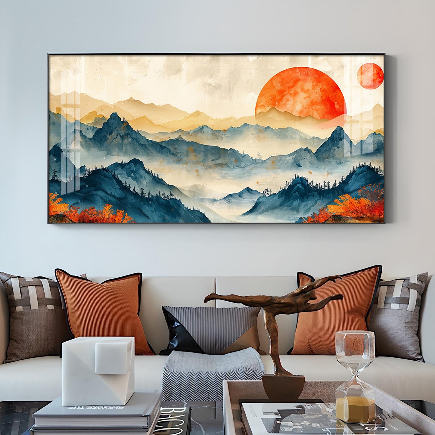 Sunrise In Mountains Glass Finish Horizontal Wall Art