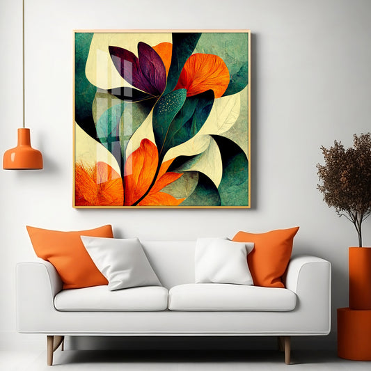 Abstract Bliss Flower Glass Finish Square Wall Art
