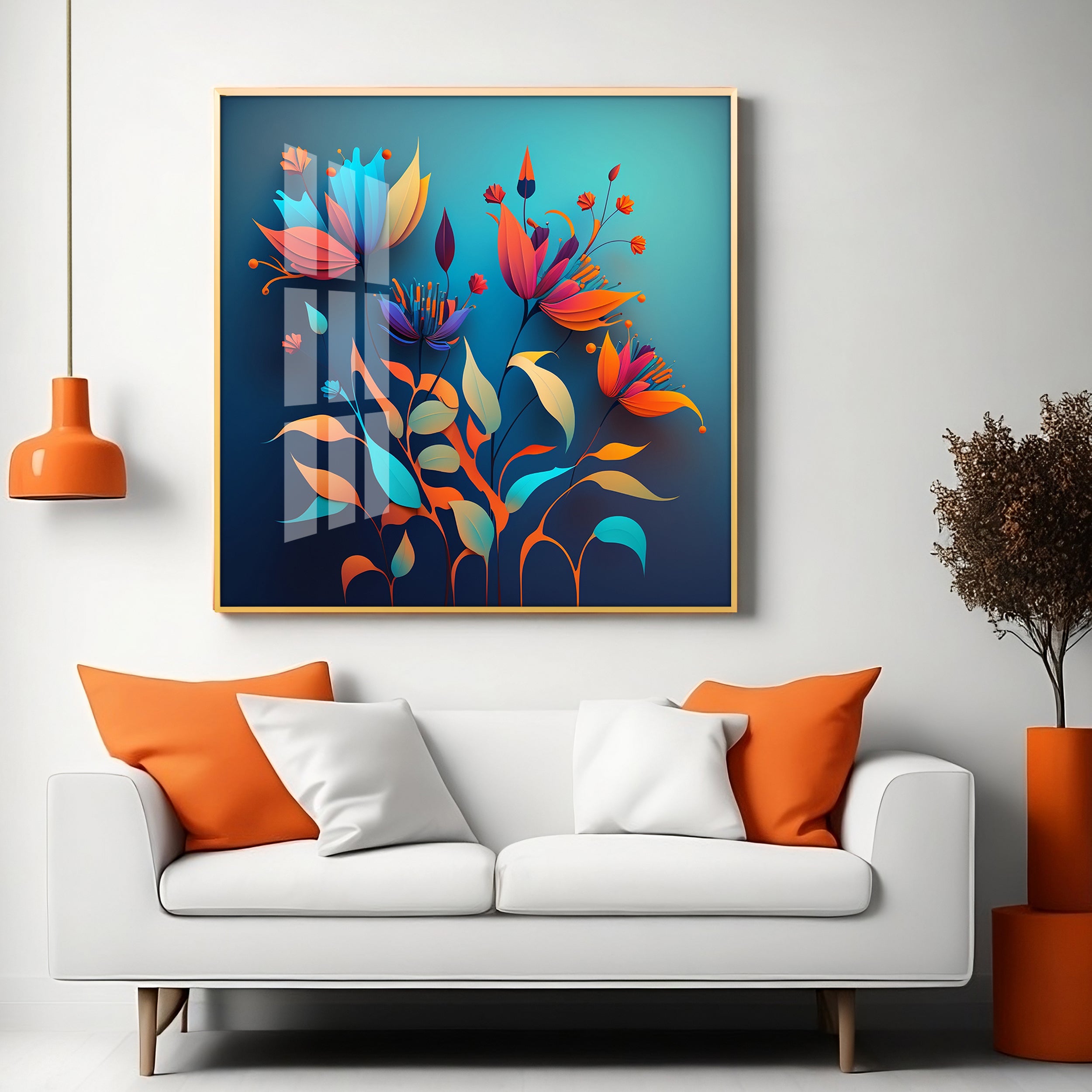Shadowed Blooms Glass Finish Square Wall Art