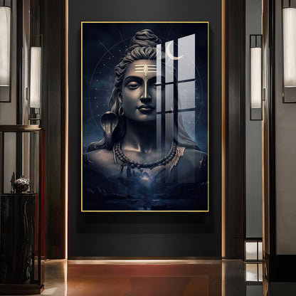 Har Har Mahadev Glass Finish Vertical Wall Art