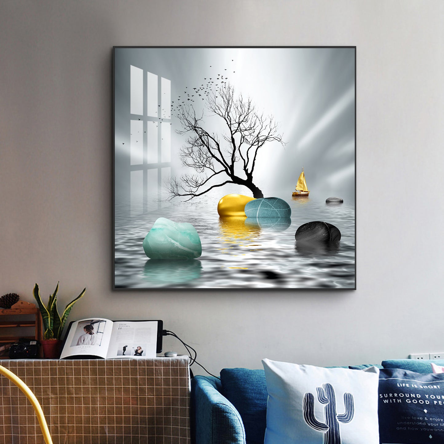 Tranquil Haven Glass Finish Square Wall Art