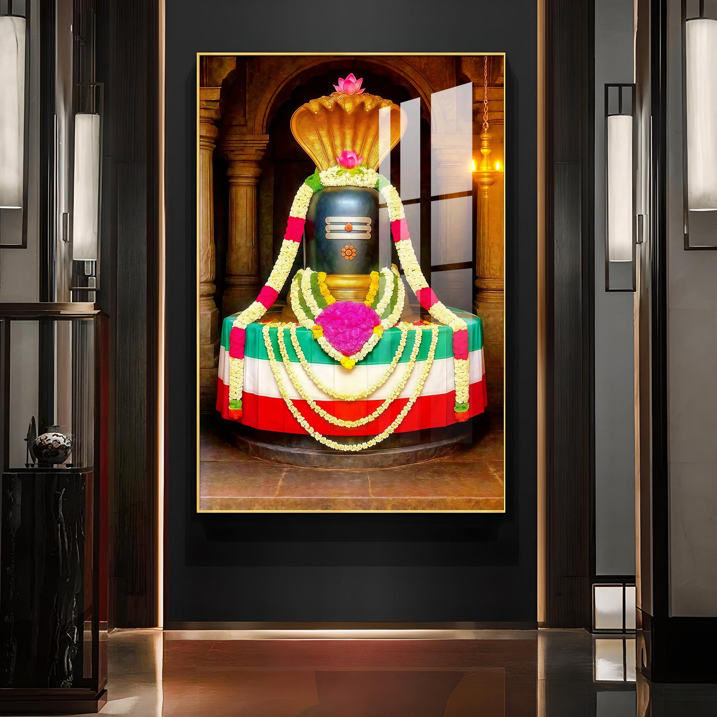 Shiva Lingam Glass Finish Vertical Wall Art
