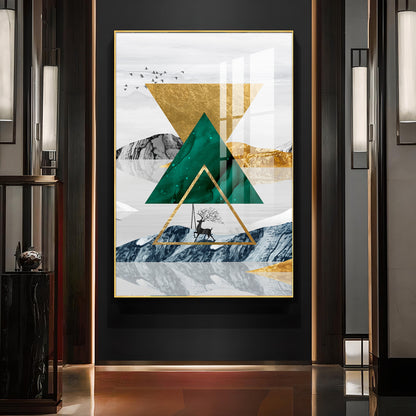 Emerald Apex Glass Finish Vertical Wall Art