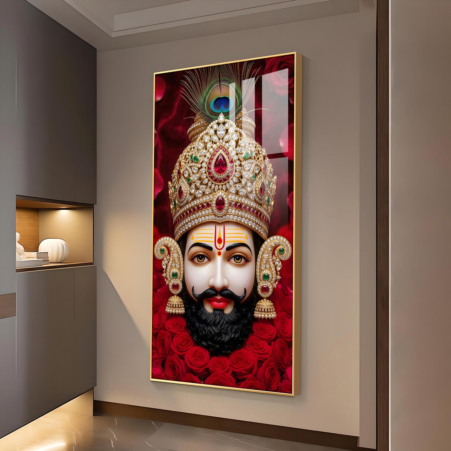 Shyam Baba Glass Finish Vertical Wall Art