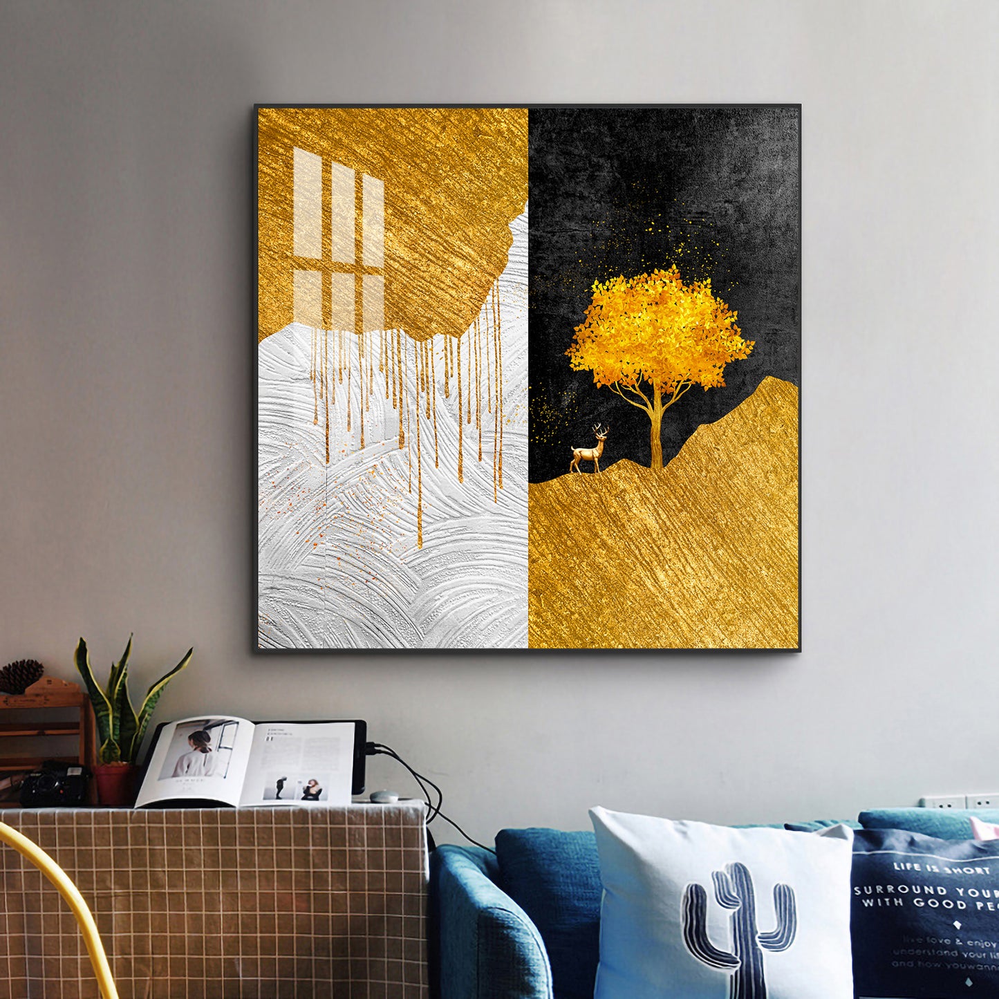 Tree of Gold Glass Finish Square Wall Art