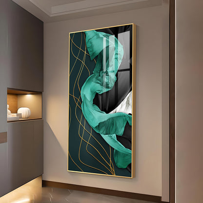 Emerald Elegance Glass Finish Vertical Wall Art